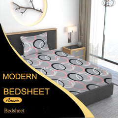 Printed Single Bedsheet Size With 1 Pillow Cover - 60 X 90 Inches, Grey & Black | Cotton Wrinkle Free Soft, Breathable | Durable & Long-Lasting