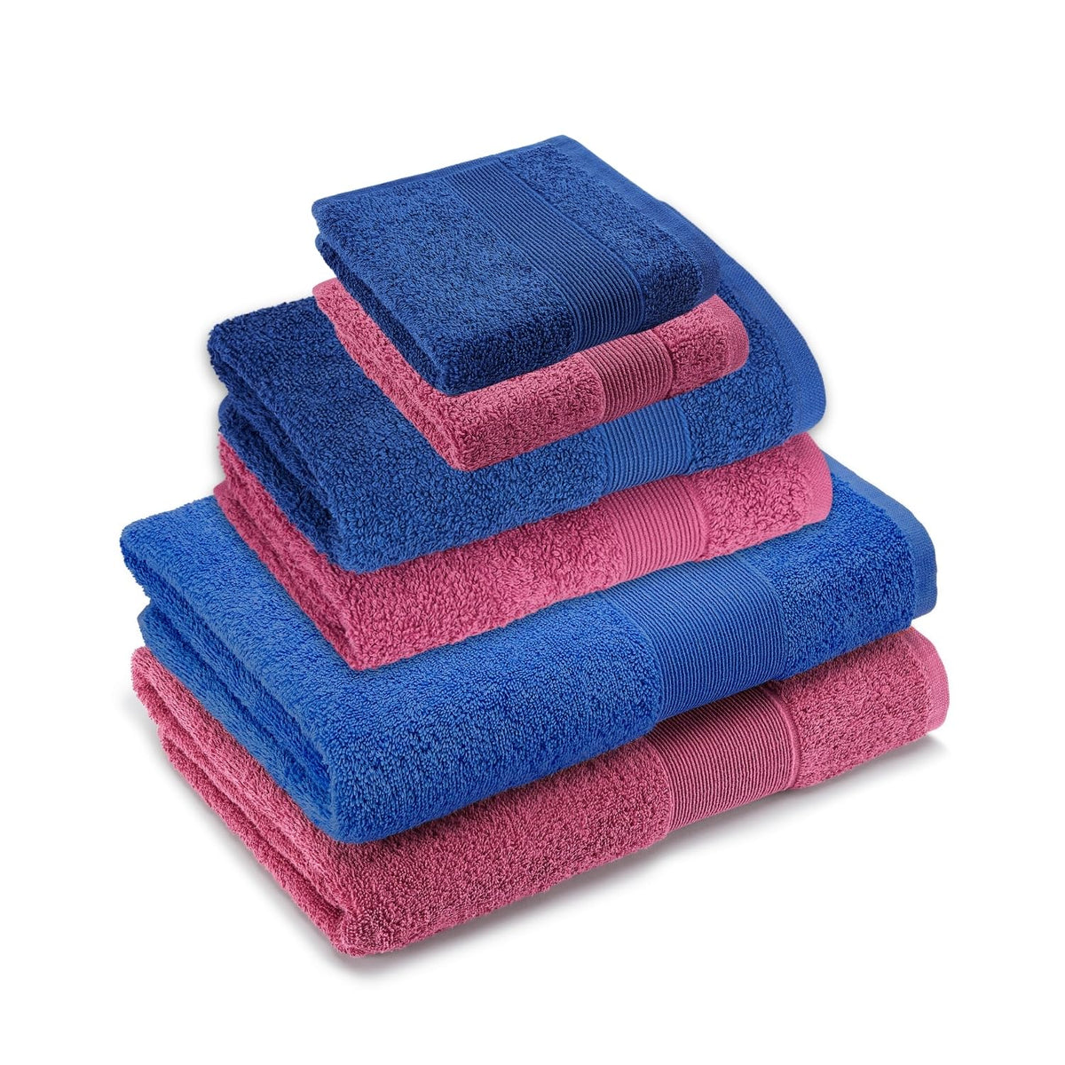 Haus & Kinder Harmony Combed Bath 1800 Gsm | Ultra Soft, Super Absorbent 100% Cotton Towels For Bathroom, Gym, Travel, Sports & Yoga | Cobalt & Mulberry (Pack Of 6)