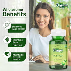 Organic Zing Vitamin K2 (Mk7) With D3 Supplement Made With Bioperine Black Pepper Extract, Non Gmo | 60 Capsules , 100gm 0.2lbs