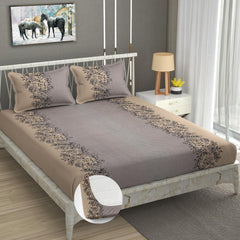 Elastic Fitted Bedsheet Queen Size With 2 Pillow Covers - 60 X 78 Inches, Brown | Lightweight, Soft & Comfortable | Durable & Long Lasting Wrinkle Resistant Fabric