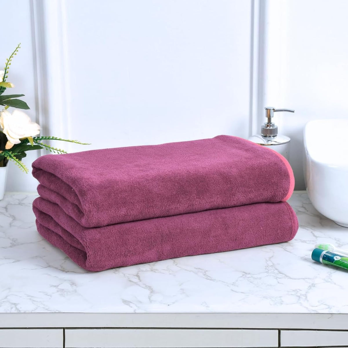 Black Gold The Finer Touch Premium Microfiber Bath Towel 800 Gsm | Ultra Soft & Absorbent Quick Dry Towel Lightweight Microfiber Bath Towel (Wine) - Pack Of 2