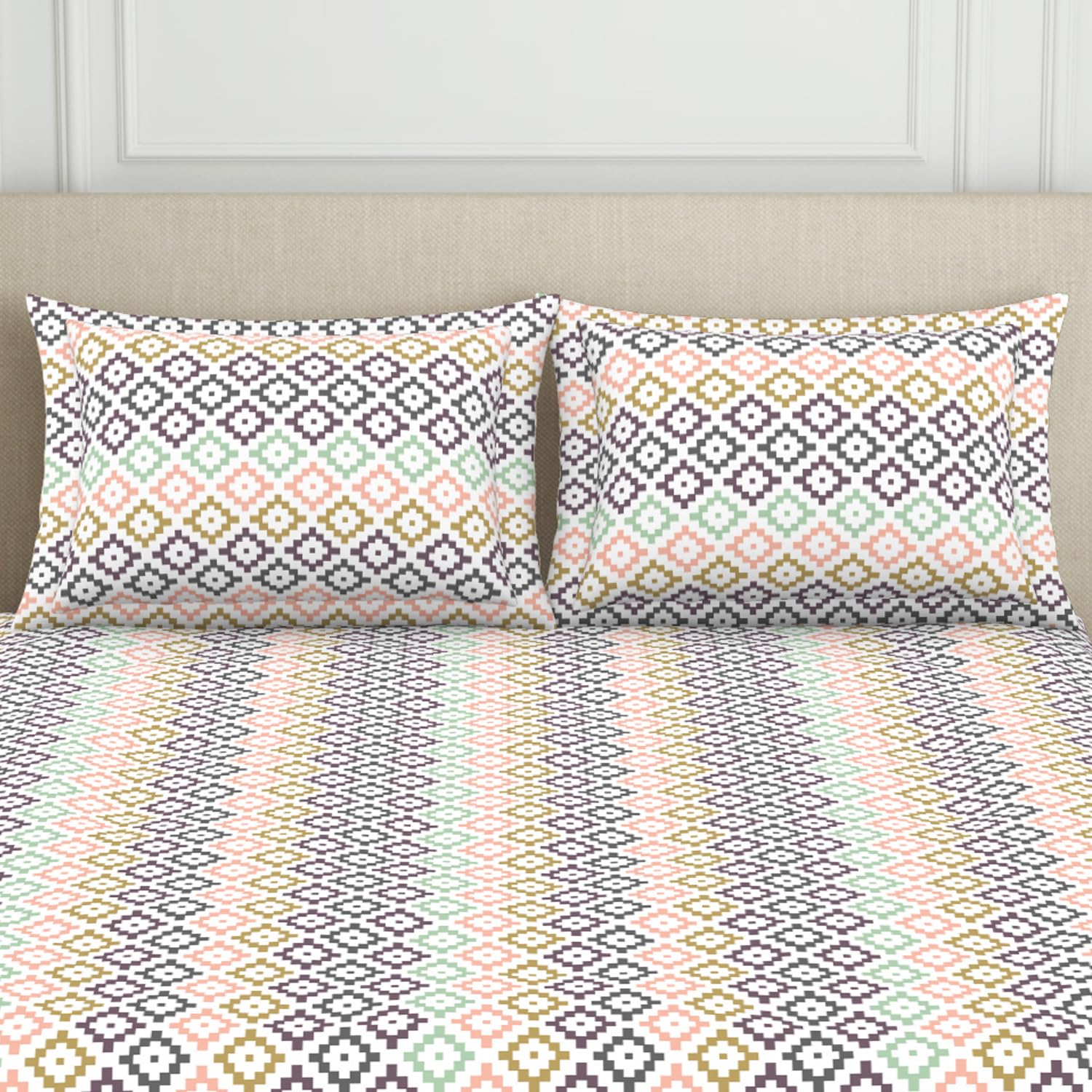 Double Bedsheet For Queen Size 2 Matching Pillow Cover - 88 X 100 Inches, Multicolor | Durable & Long Lasting Wrinkle Resistant Fabric - Skin Safe & Super Soft