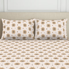 Double Bedsheet For Queen Size 2 Matching Pillow Cover - 88 X 100 Inches, Beige & Brown | Durable & Long Lasting Wrinkle Resistant Fabric - Skin Safe & Super Soft