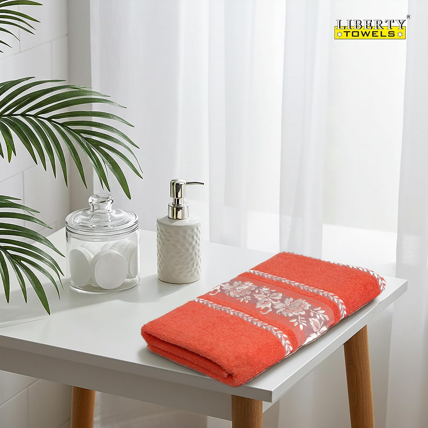 Liberty Towels 100% Cotton Large Size Bath Towel 450 Gsm | Highly Absorbent, Soft & Quick Dry Bathroom Towel | Elegant Design (Peach)