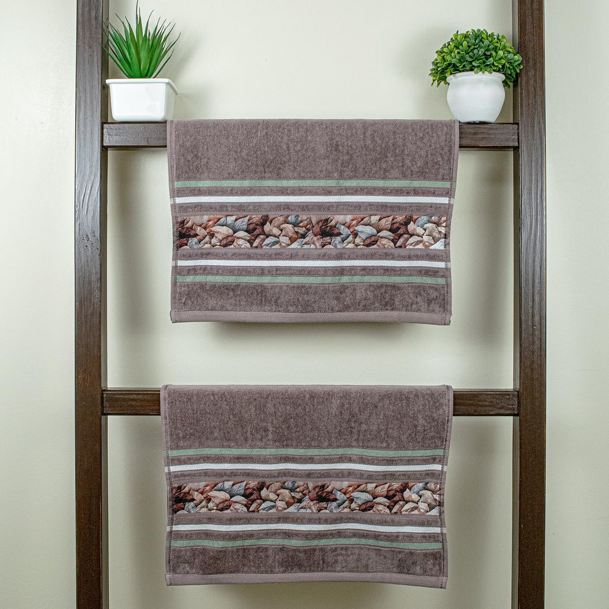 Rangoli 100% Cotton Hand Towel 450 Gsm | Hanging Towel Soft, Luxury & Highly Absorbent Towels Fade Resistant & Multipurpose Hand Towels (Brown) - Pack Of 2