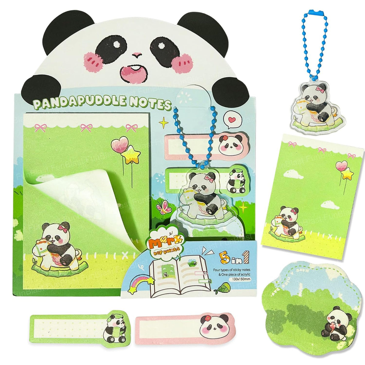 Panda Sticky Notes - 30 Small Sticky, 30 Medium Sticky | Stationery Gift For Student - Green
