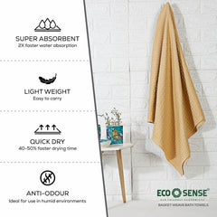 Eco Sense Basket Weave 100% Cotton Luxuriosly Bath Towels 1050 Gsm | Soft, Super Absorbent, Large Size Quick Dry Bath Towel - Sandal (Pack Of 3)