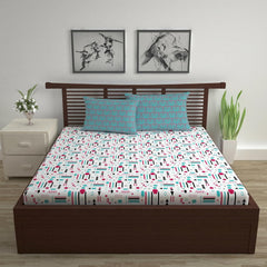 Soft Cotton Double Bedsheet With 2 Pillow Covers | 87 X 100 Inches, White & Sky Blue - Soft & Breathable Fabric | Comfortable For Daily Use