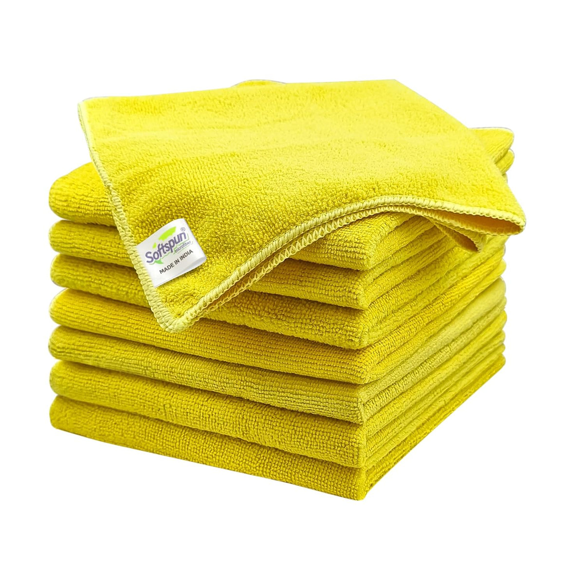 Softspun Microfiber Cleaning Cloths 900 Gsm | Highly Absorbent, Lint & Streak Free, Multi -Purpose Wash Cloth For Kitchen, Car, Window, Stainless Steel (8 Pcs)- Yellow