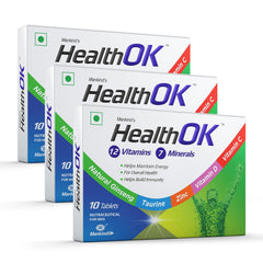 Mankind's Health Ok Multivitamin With Natural Ginseng & Taurine Power Lemon Flavour , 100% Vegetarian | 10 Tablets , 50gm 0.1lbs , Each Pack Of 3