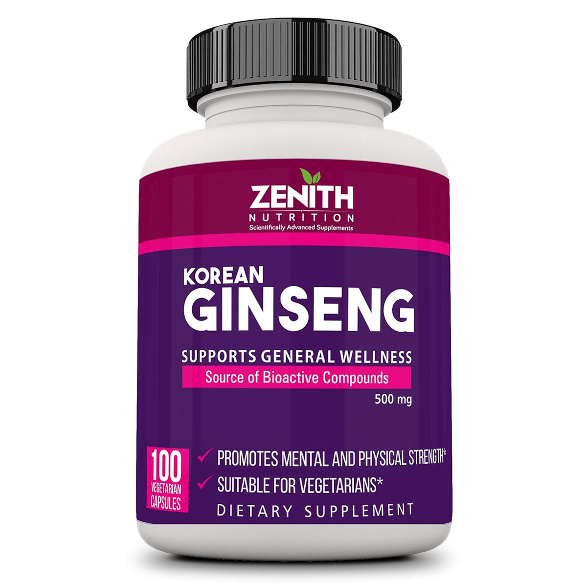 Zenith Nutrition Korean Ginseng For More Energy, Vitality And Endurance 500mg, Multivitamin Supplements | 100 Veg Capsules 150gm 0.3lbs