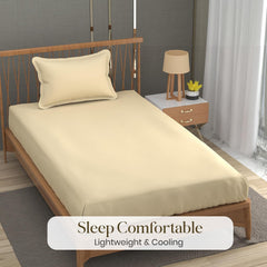 Solid Plain Single Size Bedsheet Set With 1 Pillow Covers | Size - 60 X 90 Inches, Ivory | Ideal For All Seasons Due To Its Breathable Nature