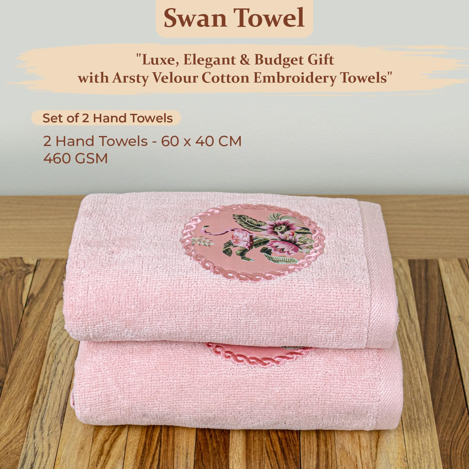 Akiko Home Prima Dream 100% Cotton Hand Towels 400 Gsm | Soft, Absorbent & Durable, Cotton Hand Towel | Pack Of 2 (Peach)