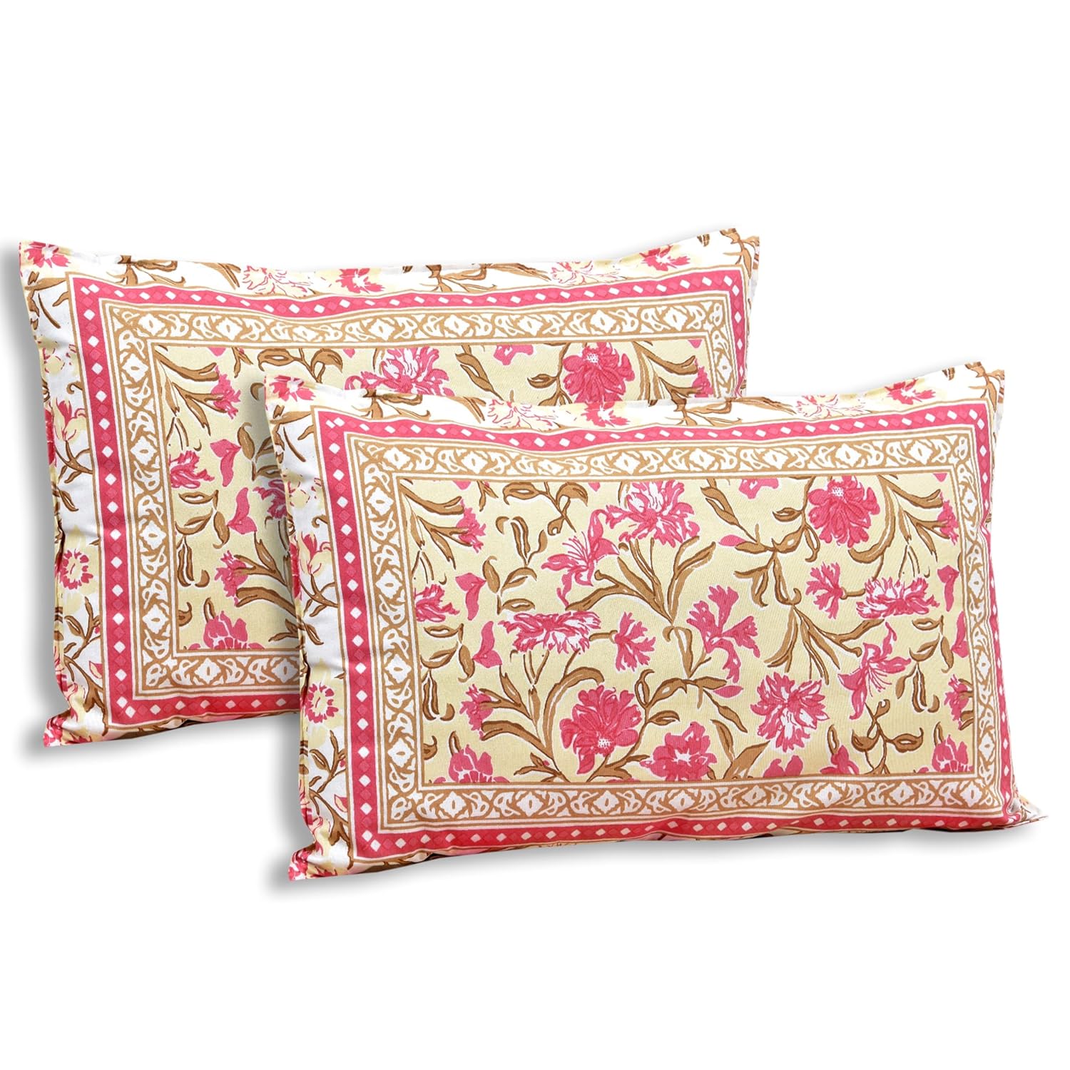 Traditional Rajasthani Design Bedsheet With 2 Pillow Covers - 90 X 108 Inches, Yellow & Pink | Color Fade Resistant & Shrinkage Resistant For All-Season Use