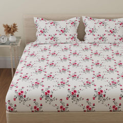 Print King Size Bedsheet With 2 Pillow Cover - 110 X 108 Inches, White & Pink | Soft & Comfortable Feel To Your Skin | Machine Wash In Cold Water