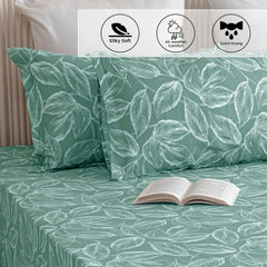 Aqua Green King Size Bedsheet With 2 Pillow Covers - 108 X 108 Inches | Luxurious Printed Flat Sheets | Perfect For Home Decor & Gifting