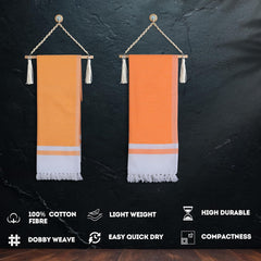 Pure Cotton Turkish Bath Towel 700 Gsm | Extra Soft Plush Light Weight Quick Dry Travel Thin Towels (Golden & Orange) - Pack Of 2