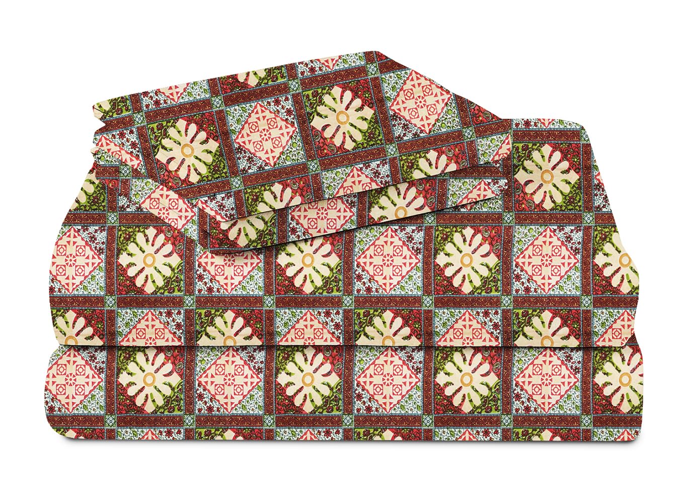 100% Pure Microfiber Double Bedsheet For With 2 Pillow Covers - 86 X 88 Inches, Beige & Green | Traditional Handcrafted Design-Ideal For All Seasons Bedsheet