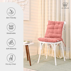 Square Chair Pads Cushion, For Comfortable Sitting, Peach Color - 40 X 40 Cm | Seat Cushions With Ties For Sitting, Pooja, Dining & Office Table | Furniture Cushion, Washable - Pack Of 1