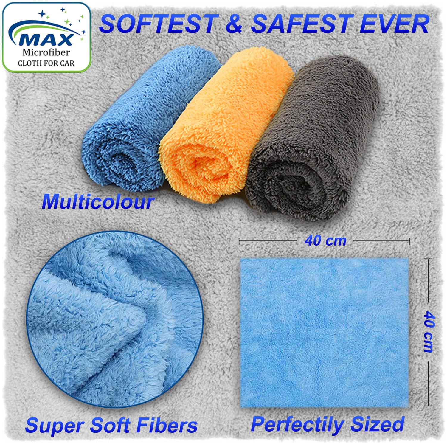Max Microfiber Cloth 550 Gsm | Softest & Safest Ever Edgeless Coral Fleece Microfiber Cloth Towel For Car Cleaning, Drying, Buffing & Polishing - Pack Of 3