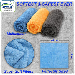 Max Microfiber Cloth 550 Gsm | Softest & Safest Ever Edgeless Coral Fleece Microfiber Cloth Towel For Car Cleaning, Drying, Buffing & Polishing - Pack Of 3