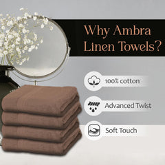 Ambra Linens 100% Cotton Bath Towel 2 Kg | Soft & Plush Highly Absorbent Large, Everyday Use, Durable Bath Towel (Brown) - 4 Pcs