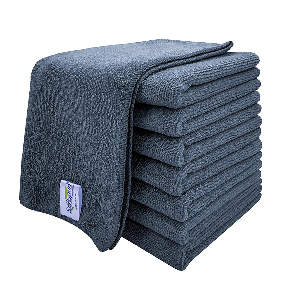 Softspun Microfiber Cloth 340 Gsm | Thick Lint & Streak-Free Multipurpose Cloths Automotive Microfibre Towels For Car Bike Cleaning Polishing Washing & Detailing (8 Pcs) Grey