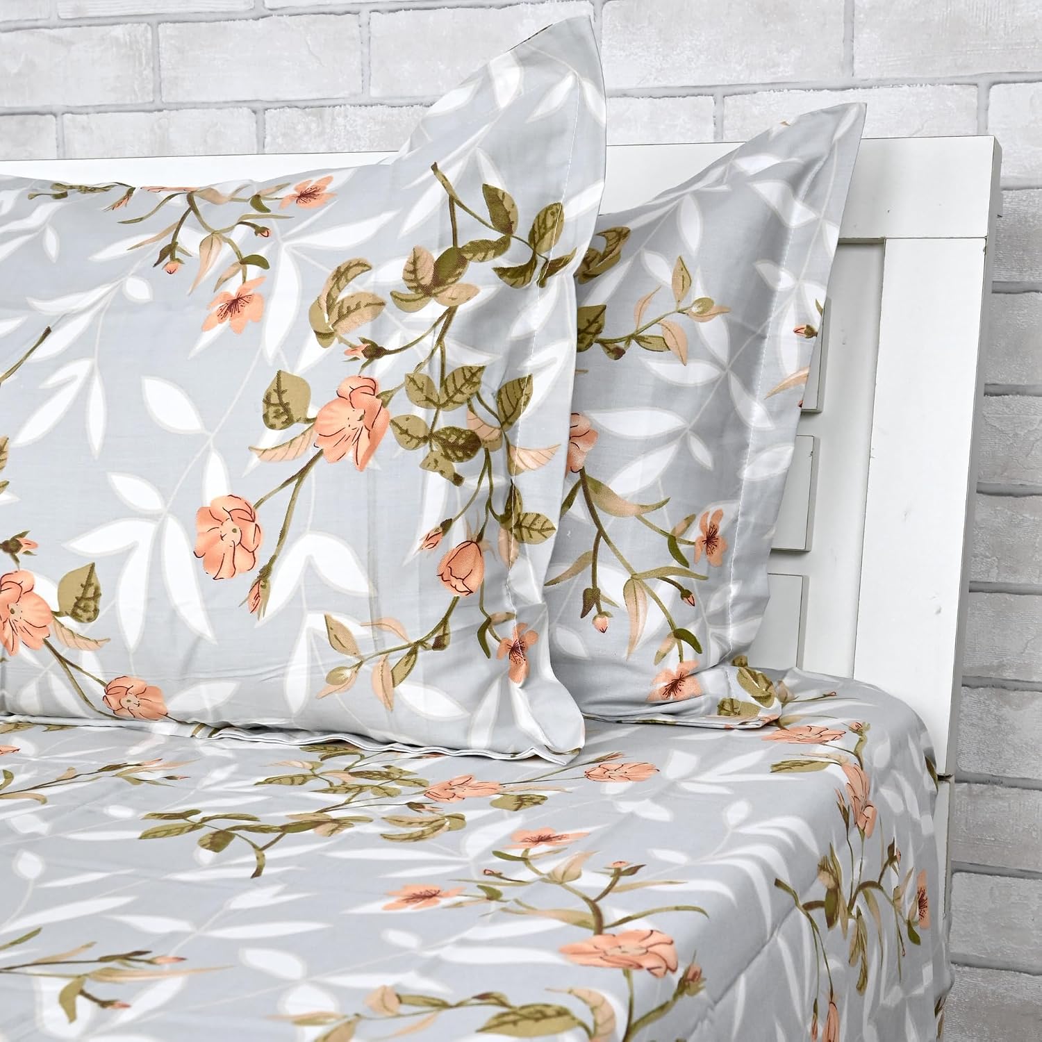 King Size Double Bedsheet With 2 Pillow Cover - 108 X 108 Inches, Grey & Peach | Skin Friendly Fabric For Everyday Comfort - Perfect Gifting For Wedding Anniversary