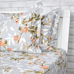 King Size Double Bedsheet With 2 Pillow Cover - 108 X 108 Inches, Grey & Peach | Skin Friendly Fabric For Everyday Comfort - Perfect Gifting For Wedding Anniversary