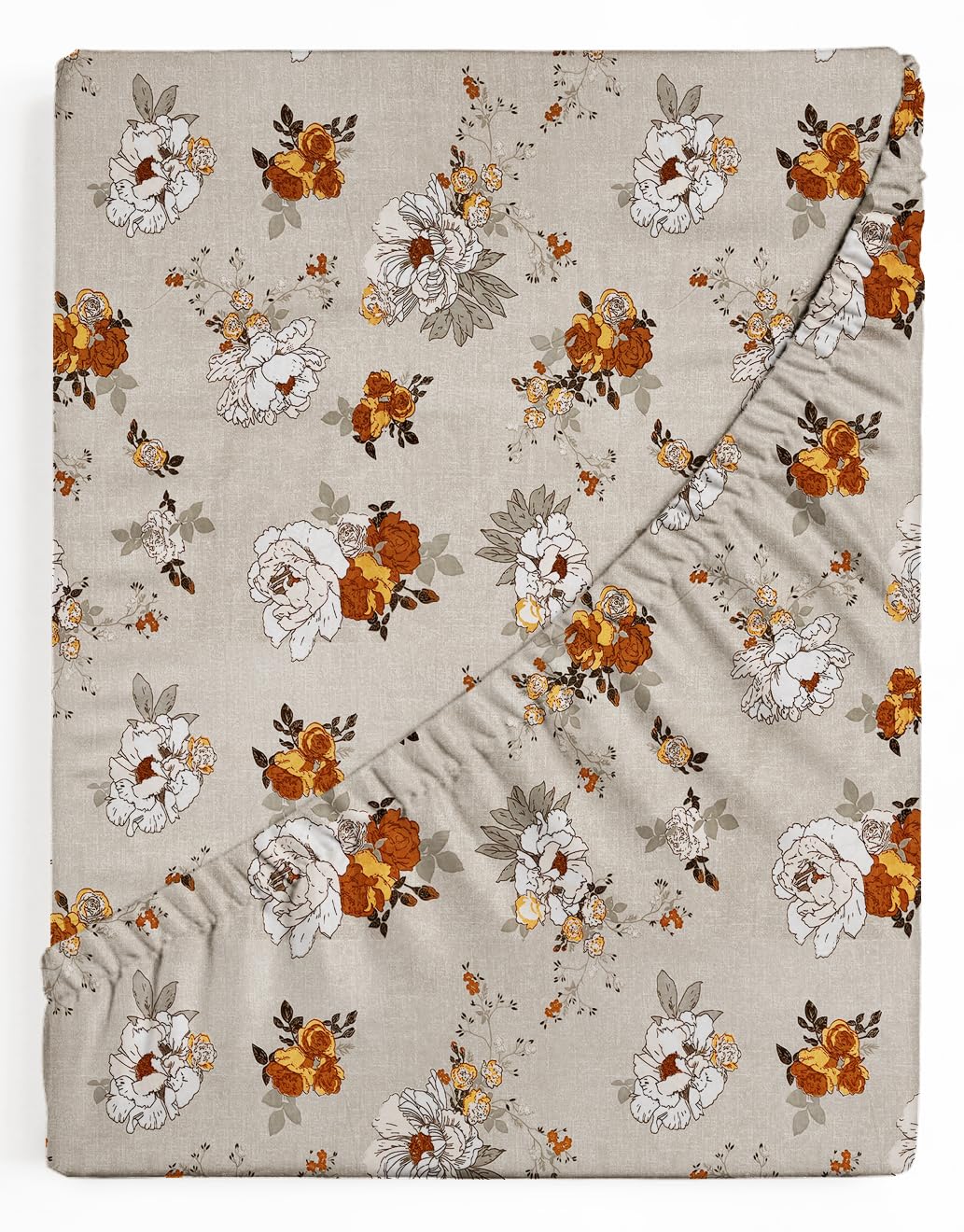 Elastic Fitted Double Bedsheets For Queen Size With 2 Pillow Covers - Size 72 X 68 X 6 Inches, Cream & White | Double Bed With Corner Elastic | Wrinkle Free Super Soft Floral Breathable
