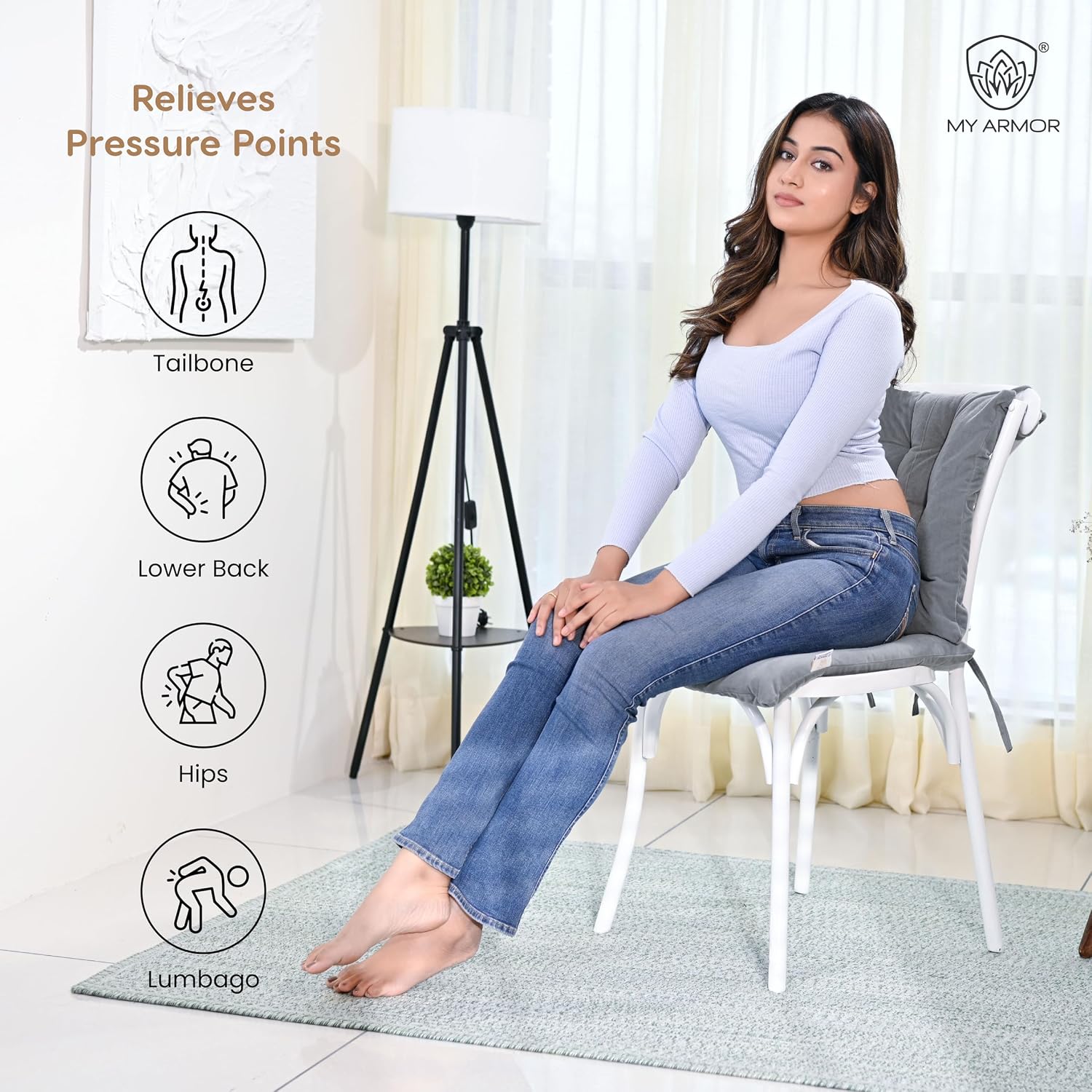 Square Chair Pads Cushion, For Comfortable Sitting, Grey Color - 40 X 40 Cm | Seat Cushions With Ties For Sitting, Pooja, Dining & Office Table | Furniture Cushion, Washable - Pack Of 4