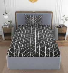 Elastic Fitted Bedsheets Single Bed With 1 Pillow Cover - Size 36 X 72 X 10 Inches, Black | 100% Premium Fabric Is Lightweight, Soft & Comfortable
