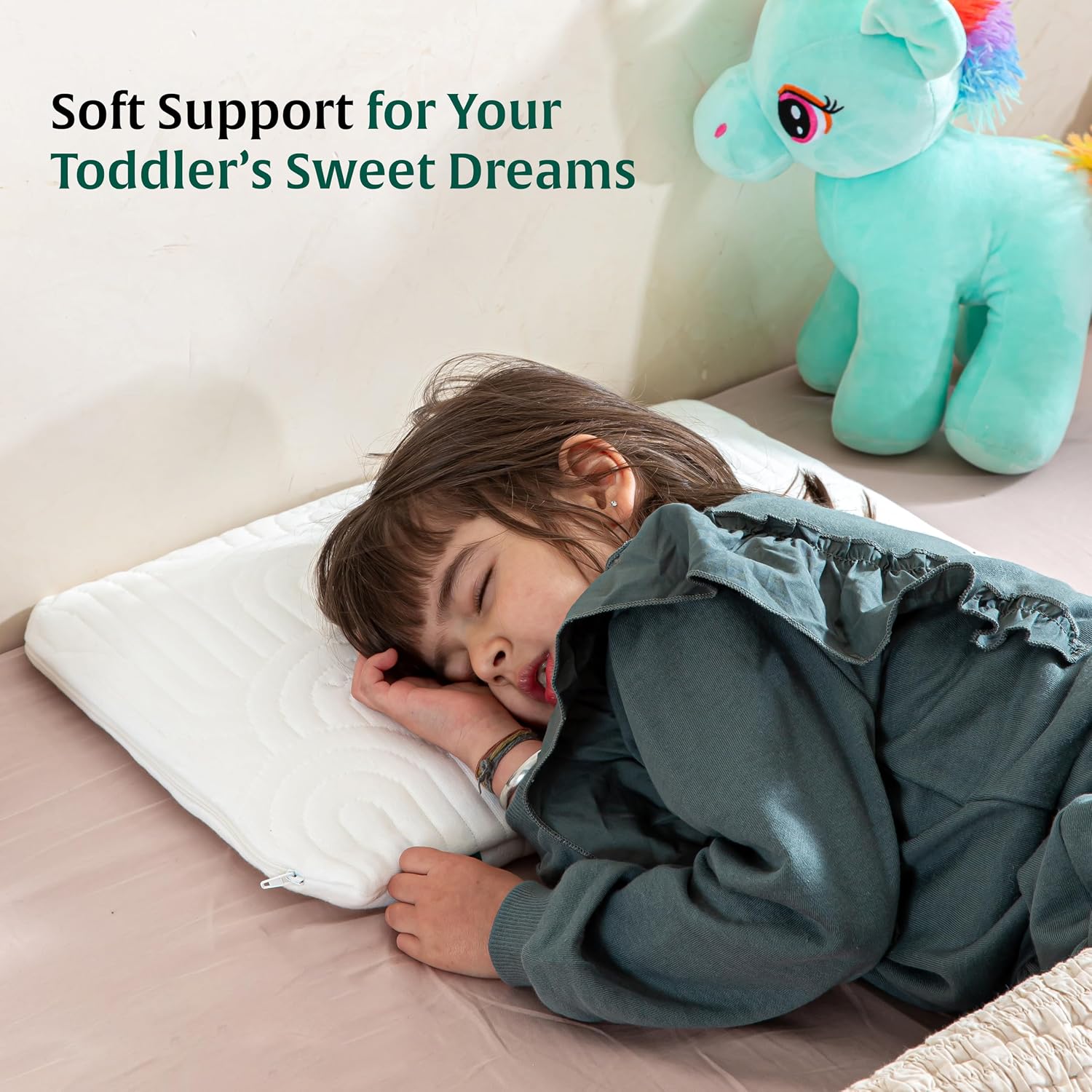 Soft Memory Foam Thin Pillow For Kids, Slim Small Pillow For Babies, White | Baby Pillow For 1 To 5 Years - Kids Pillow For Sleeping | Toddler Bed Pillow For Boys & Girls, Pillow Cover