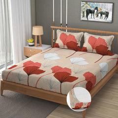 Premium Heavy Cotton Elastic Fitted King Size Bedsheet With 2 Pillow Covers - 72 X 78 X 10 Inches, Beige | All Weather Comfort & Bedroom
