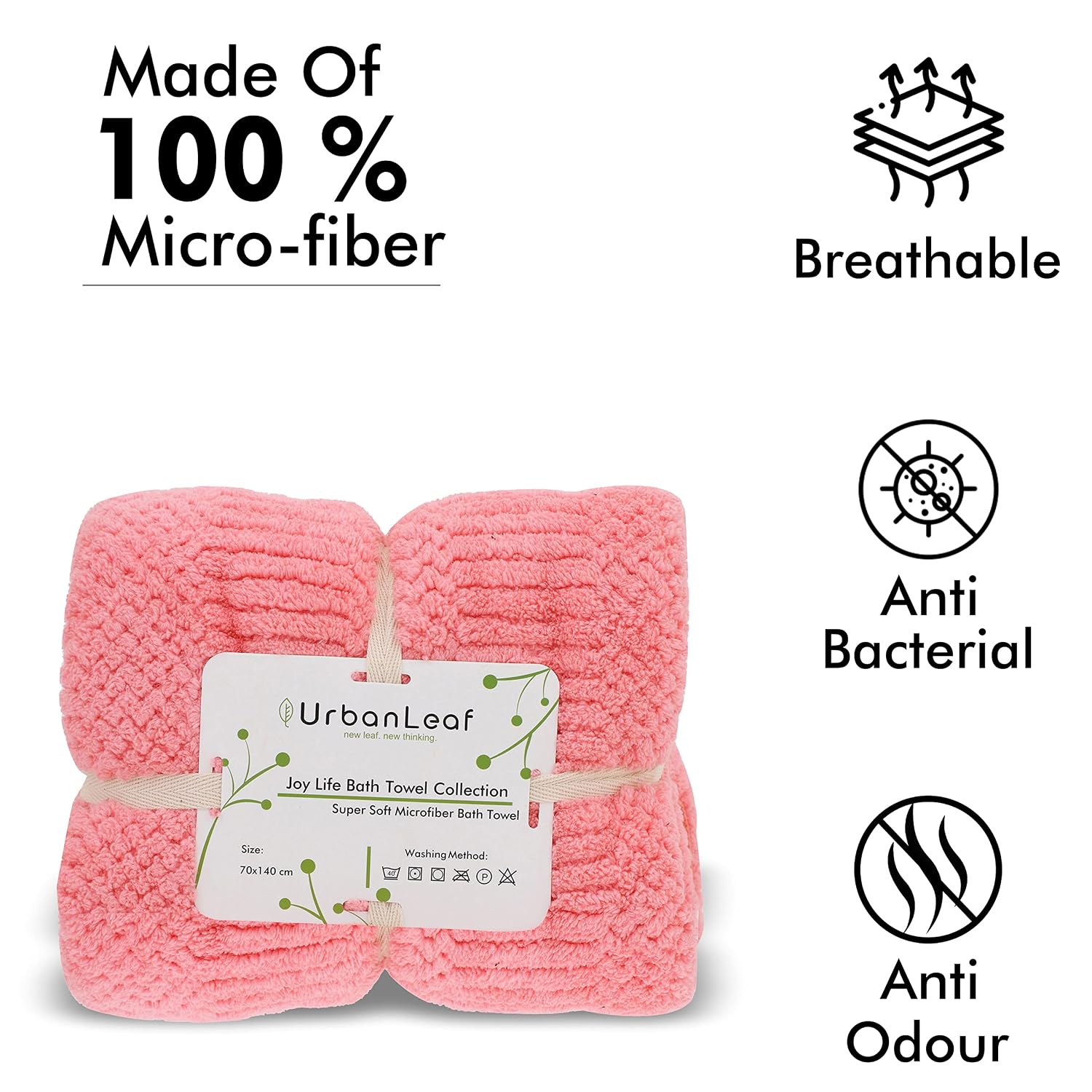 Urbanleaf Microfiber Large Bath Towel 330 Gsm | Quick Dry Super Absorbent Bath Towel For Men & Women (Pink)