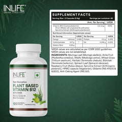 Inlife Plant Based Vitamin B12 Supplements For Men & Women | Supports Nerve Health & Brain Health | B12 From Spirulina Extract | 120 Vegetarian Capsules , 200gm 0.4lbs , Each Pack Of 2