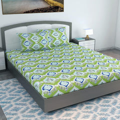 Printed King Size Double Bedsheet With 2 Pillow Cover For Bedroom | 72 X 78 Inches, Light Green - All Around Elastic Fitted | Ideal For Everyday Use
