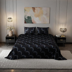 Bedsheet For Super King Size Bed With 2 Matching Pillow Cover - 108 X 108 Inches, Black | Ideal For Healthy Skin & Hair | 100% Premium Fabric Is Lightweight, Soft & Comfortable