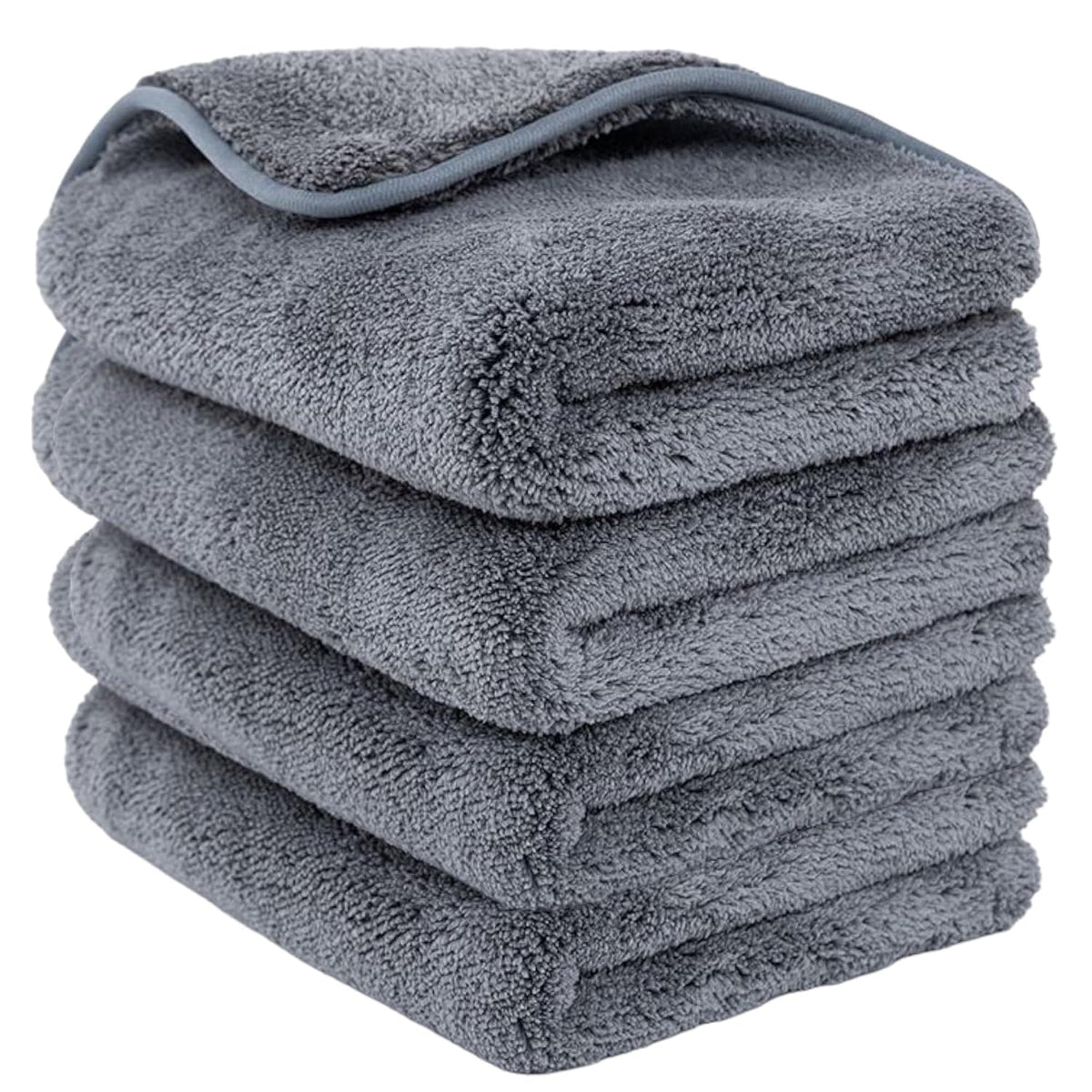 Detachi Dual Sided Microfiber Cloth 800 Gsm | Thick Lint & Streak-Free Multipurpose Cloths | Absorbent Extra Thick Plush Towel For Cleaning, Washing & Drying - Grey (4 Pcs)