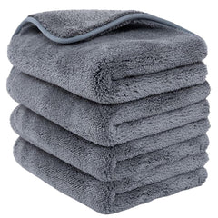 Detachi Dual Sided Microfiber Cloth 800 Gsm | Thick Lint & Streak-Free Multipurpose Cloths | Absorbent Extra Thick Plush Towel For Cleaning, Washing & Drying - Grey (4 Pcs)