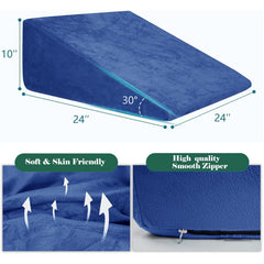 Wedge Pillow, Back Support Pillow For Neck Pain, Medium Firm, Blue Color | Pillow For Headaches, Reflux, Shoulders, Back Pain & High Resilience, Velvet Fabric, Adjustable Pillow - Pack Of 1