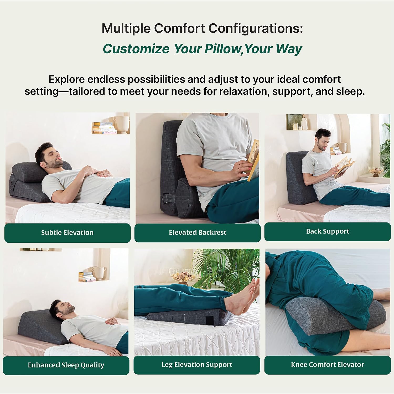 Wedge Cushion, Wedge Pillow For Bed & Back Support, Grey, King Size - 20 L X 20 W X 7 H Inch | Wedge Pillow For Neck & Back Pain | Wedge Pillow With Headrest, For Leg Elevation, Acid Reflux