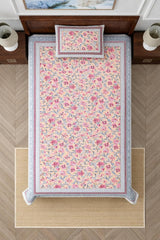 Soft Cotton Single Size Bedsheet With 1 Pillow Cover - 60 X 90 Inches, Blush & Pink | Durable For Everyday Use - All Season Comfort