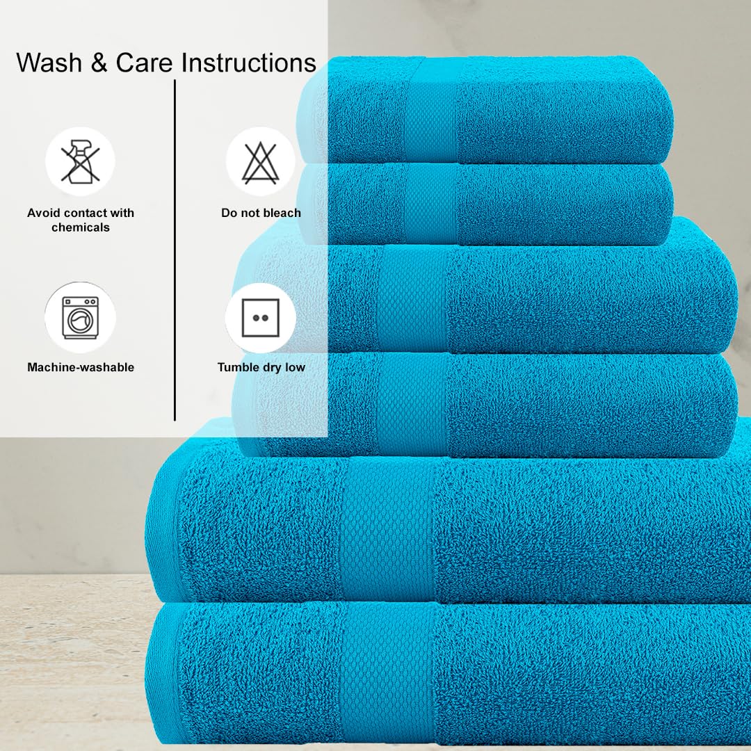 Casa Copenhagen Denmark Design 2 Bath + 2 Hand & 2 Washcloths Towels 1800 Gsm | He & She Super Soft Collection 100% Cotton 6 Piece Towel Set - Teal