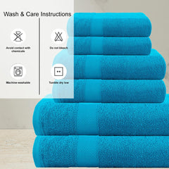 Casa Copenhagen Denmark Design 2 Bath + 2 Hand & 2 Washcloths Towels 1800 Gsm | He & She Super Soft Collection 100% Cotton 6 Piece Towel Set - Teal