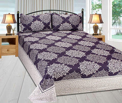 Double Bedsheet With 2 Pillow Cover - Size 90 X 100 Inches, Deep Purple | Designer Printed Bedsheet Set - Naturally Soft, Breathable, & Skin Friendly