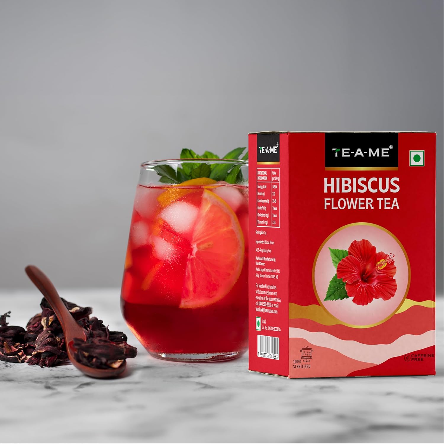 TE-A-ME Hibiscus Flower Tea - 50gm, 1.7 Ounce | Hibiscus Flower Tea Boosts Immune System - Caffeine Free, Biodegradable