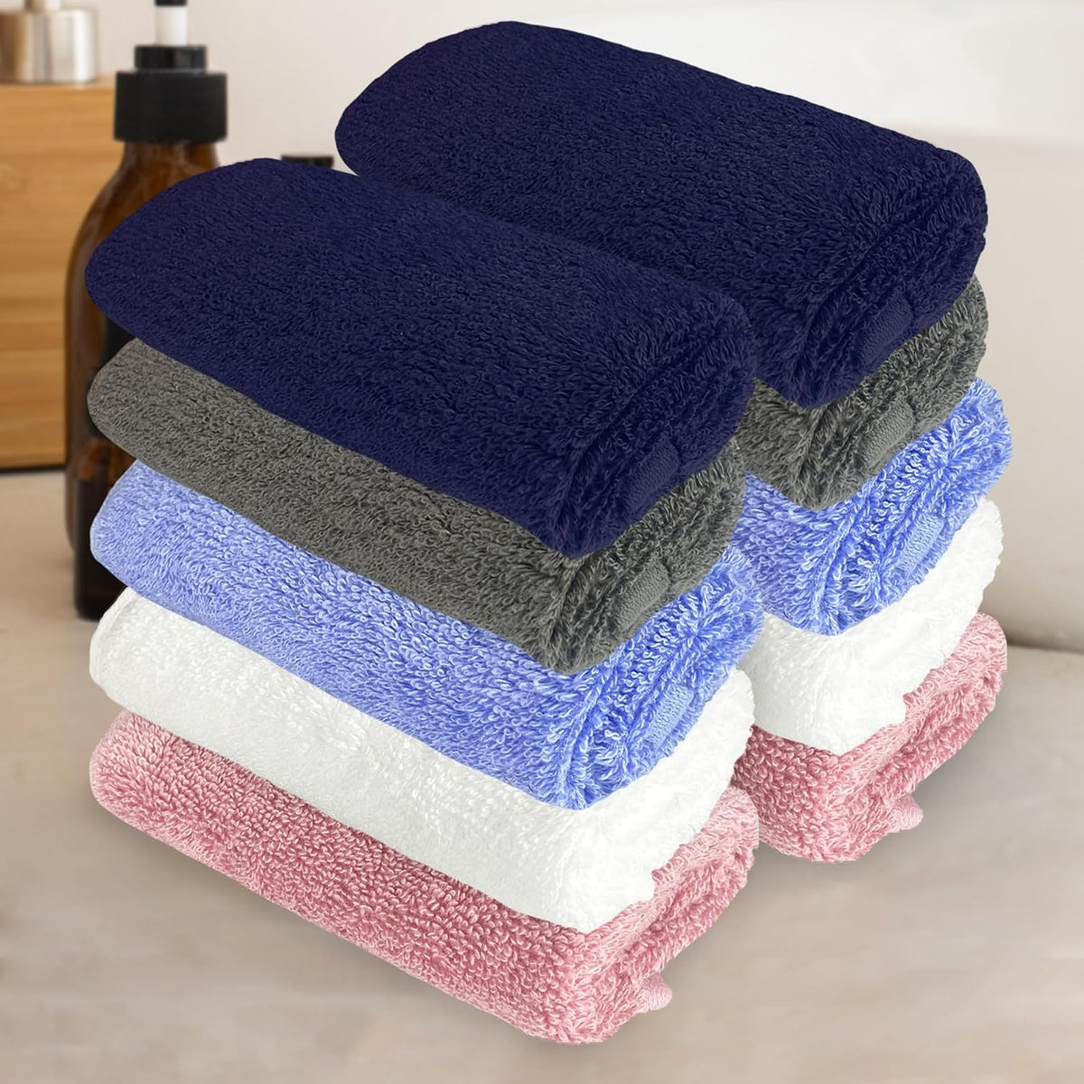 Heelium Bamboo Face Towel 1200 Gsm | Ultra Absorbent & Odour-Free 3x Softer Than Cotton Towels | Pack Of 10 -Blue, Grey, Iris, White & Peach