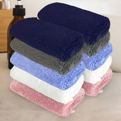 Heelium Bamboo Face Towel 1200 Gsm | Ultra Absorbent & Odour-Free 3x Softer Than Cotton Towels | Pack Of 10 -Blue, Grey, Iris, White & Peach