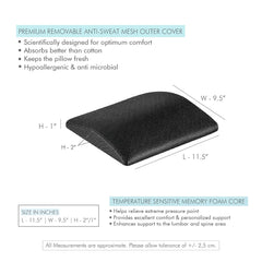 Memory Foam Pillow, Travel Lumbar Back Support Chair Cushion Pillow, Black, Small Size - 11 L X 9.5 W X 2 H Inch | Pillow For Car, Airplane, Long Drive With Breathable Cover - Pack Of 1